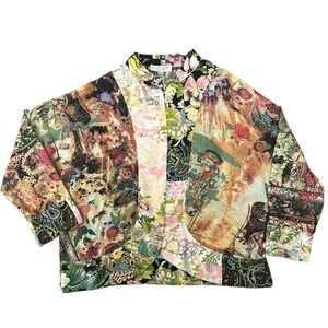CITRON SANTA MONICA Vintage Multi Colored 100% Silk Open Front Kimono Jacket Top